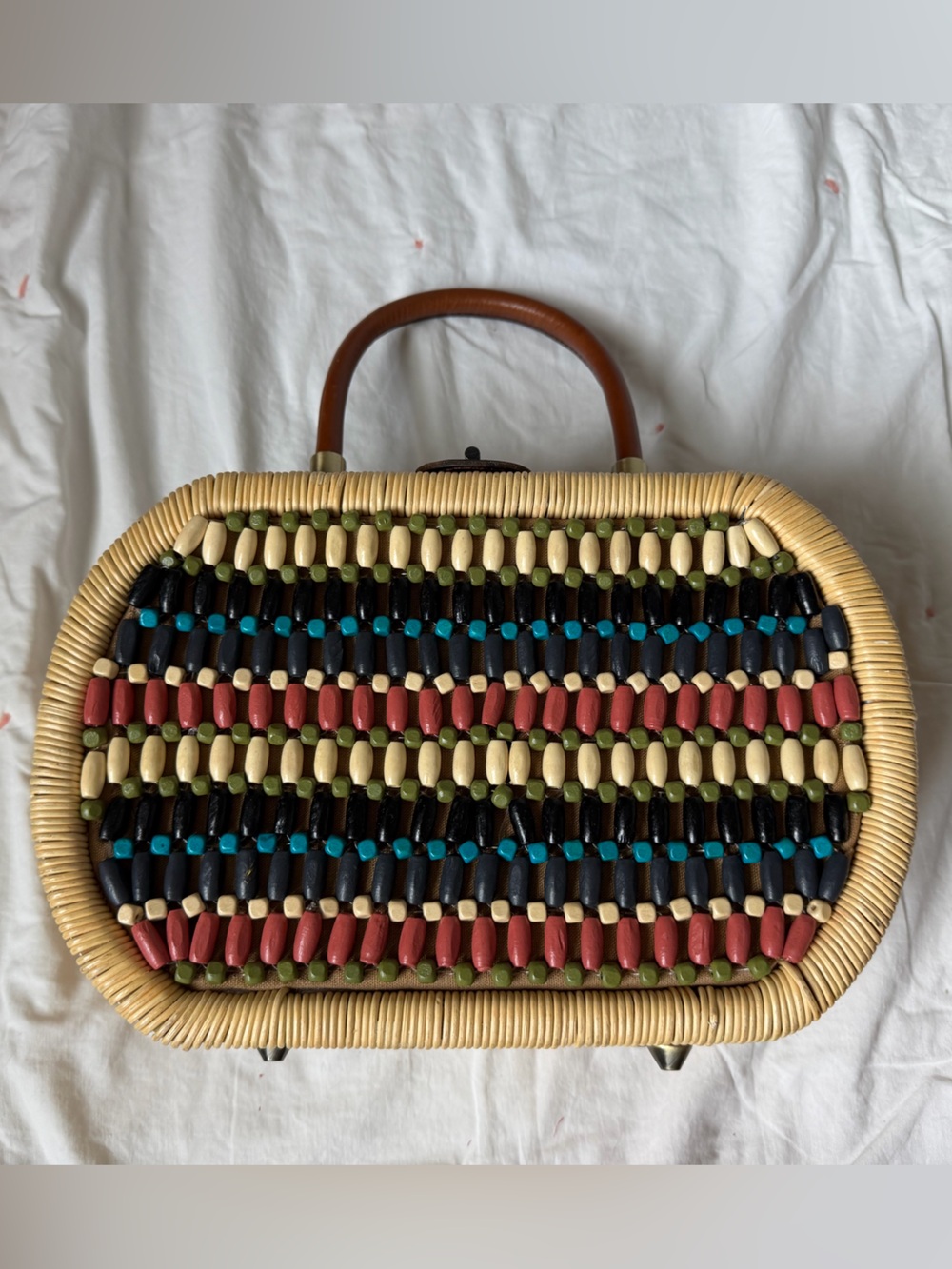 Patricia Nash Multicolor Beaded Straw Shoulder Bag